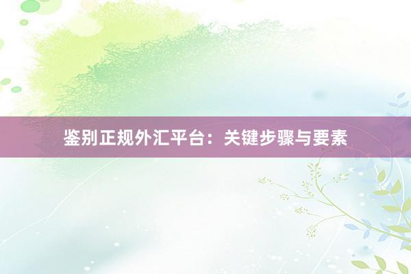 鉴别正规外汇平台：关键步骤与要素